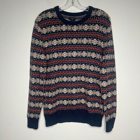 J.Crew Mens Lambswool Fair Isle Sweater Sz S Crew-Neck Preppy Fisherman Holiday - Picture 2 of 11